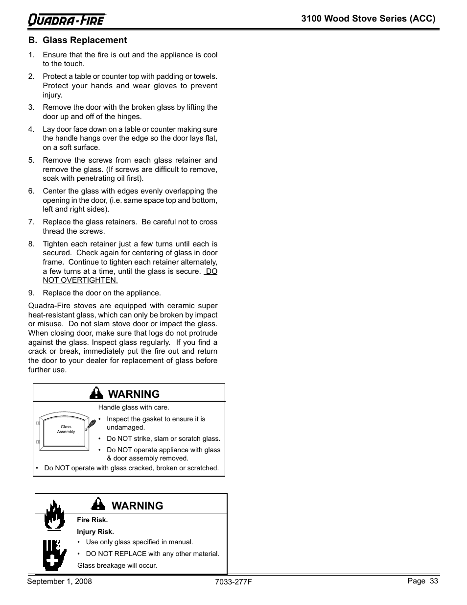 Warning | Hearth and Home Technologies 31ST-ACC User Manual | Page 33 / 48