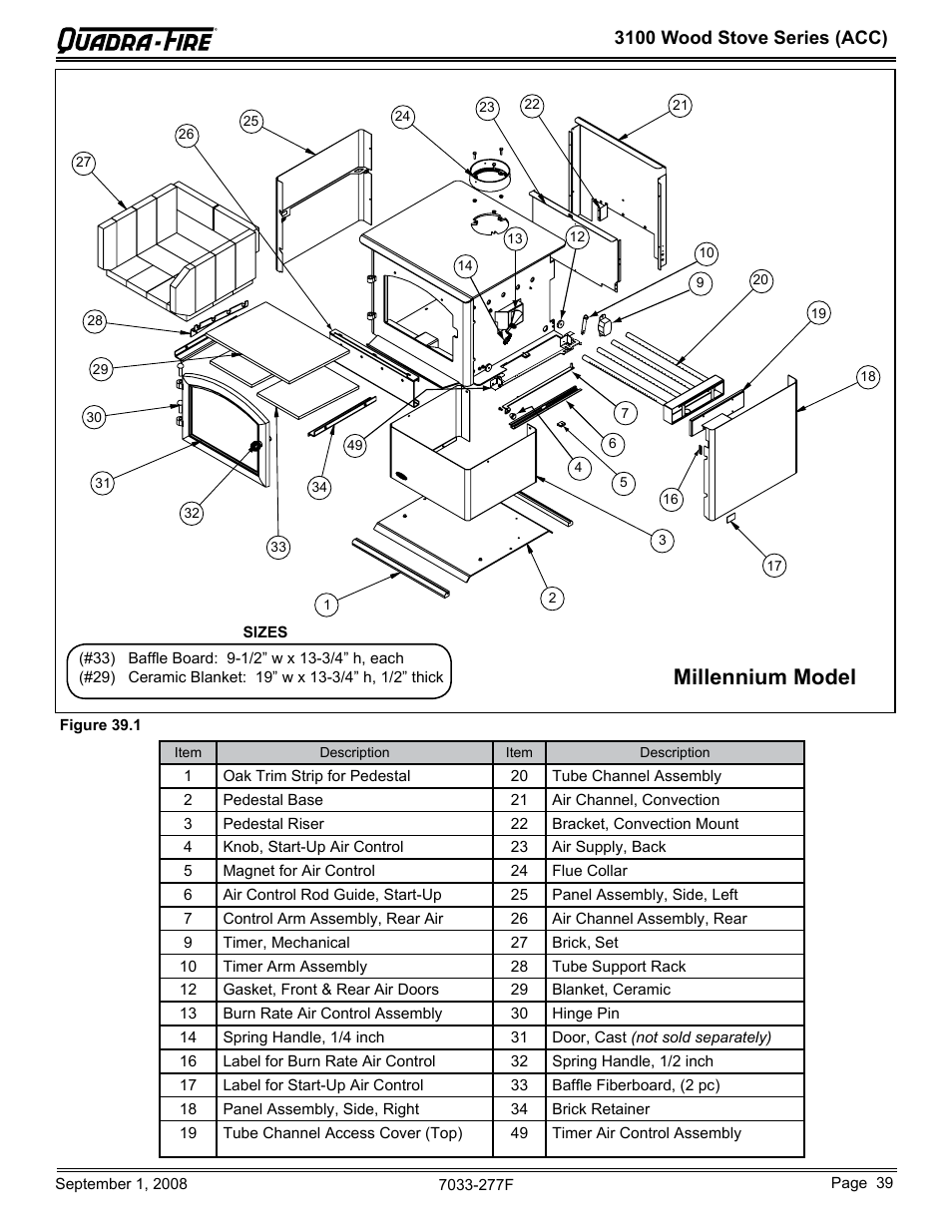 Millennium model, 3100 wood stove series (acc) | Hearth and Home Technologies 31ST-ACC User Manual | Page 39 / 48