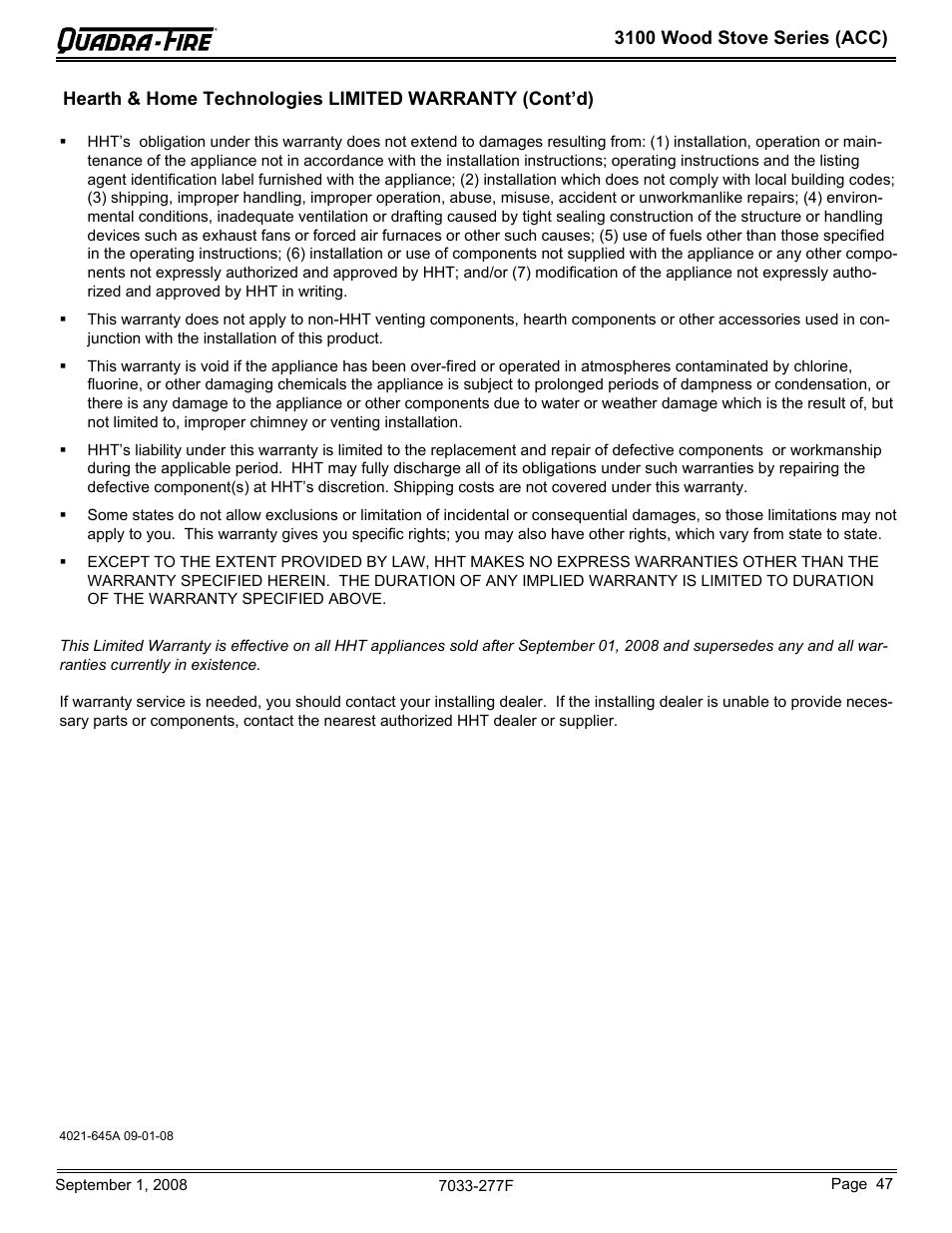 Hearth and Home Technologies 31ST-ACC User Manual | Page 47 / 48