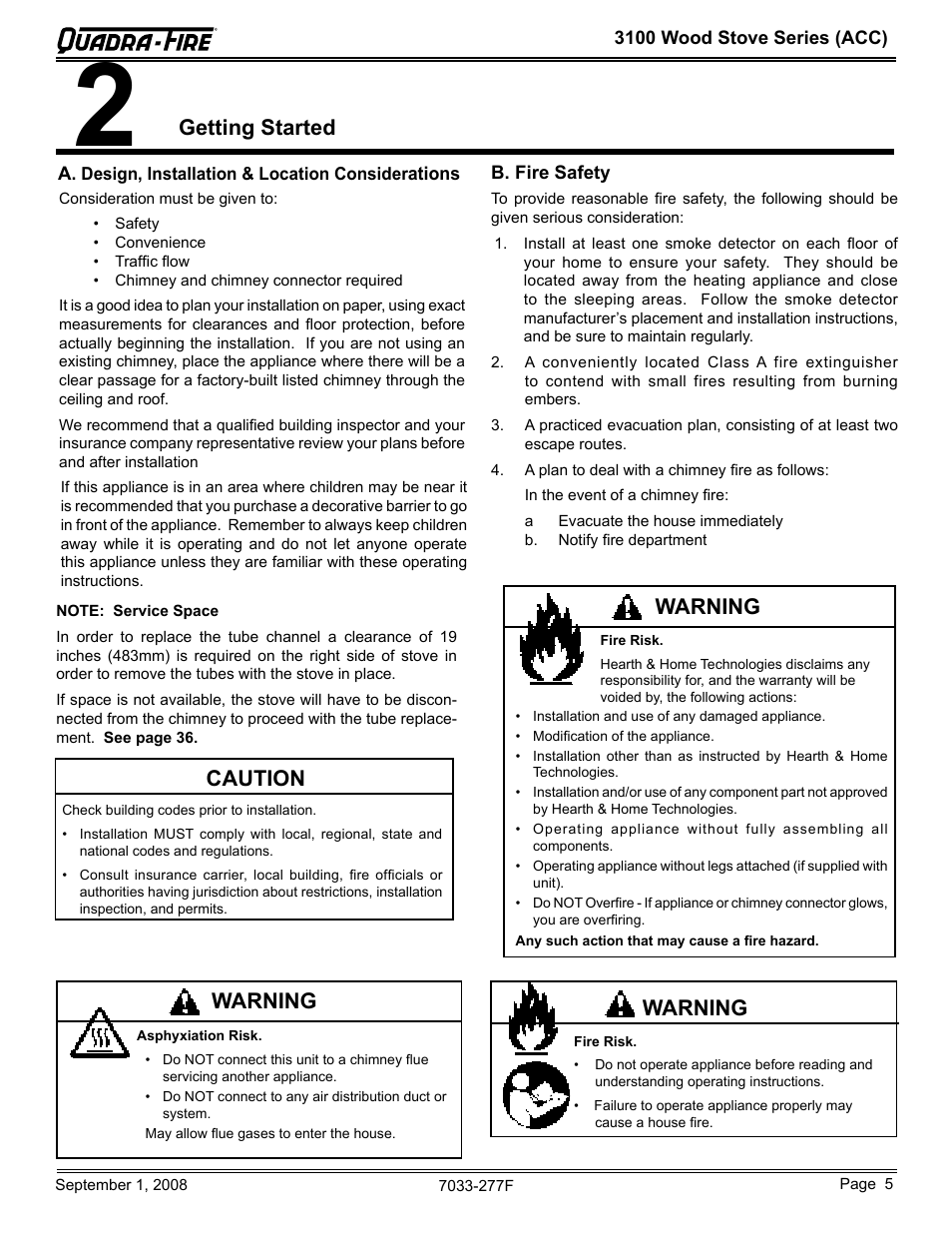 Getting started, Warning, Caution | Hearth and Home Technologies 31ST-ACC User Manual | Page 5 / 48