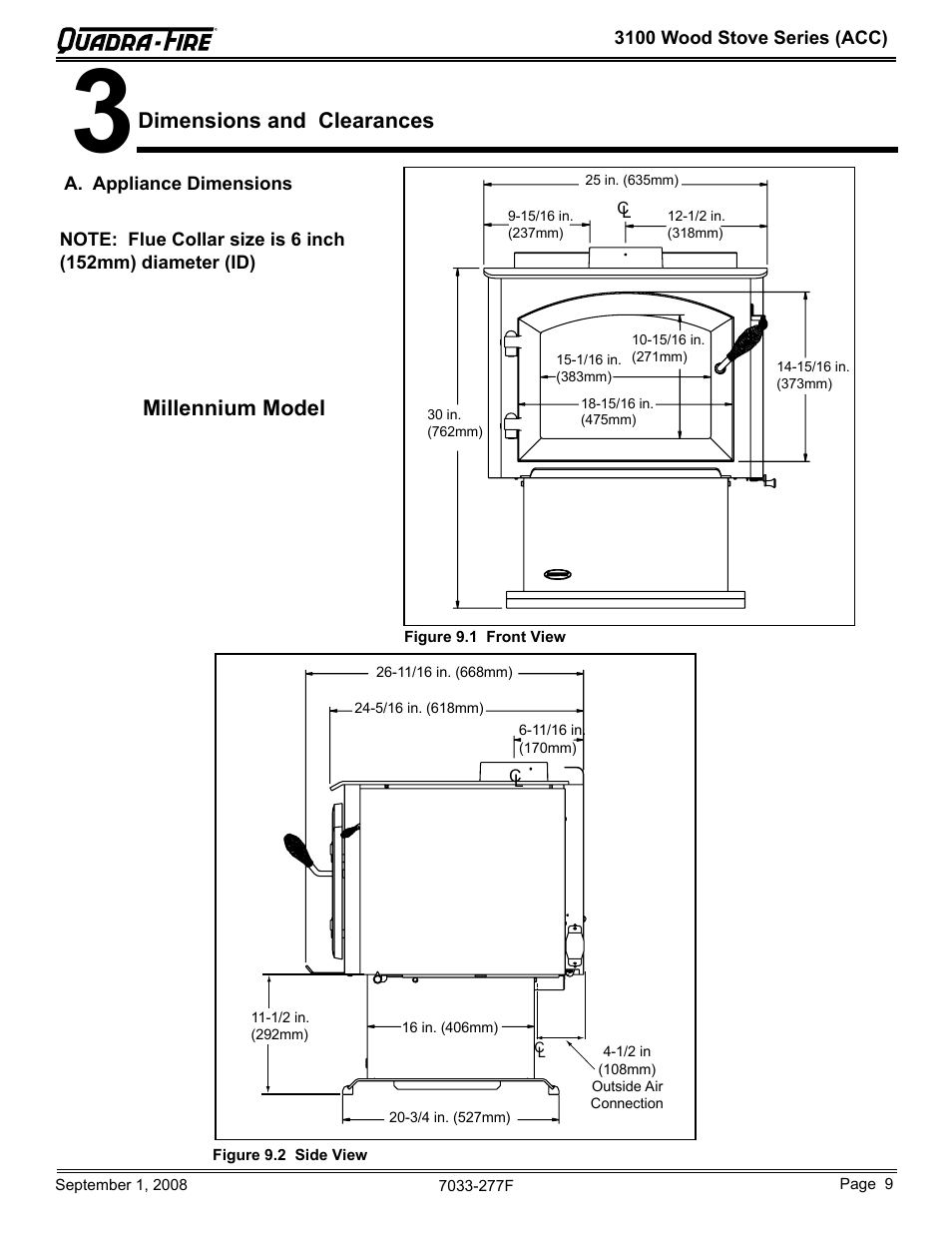 Dimensions and clearances, Millennium model | Hearth and Home Technologies 31ST-ACC User Manual | Page 9 / 48