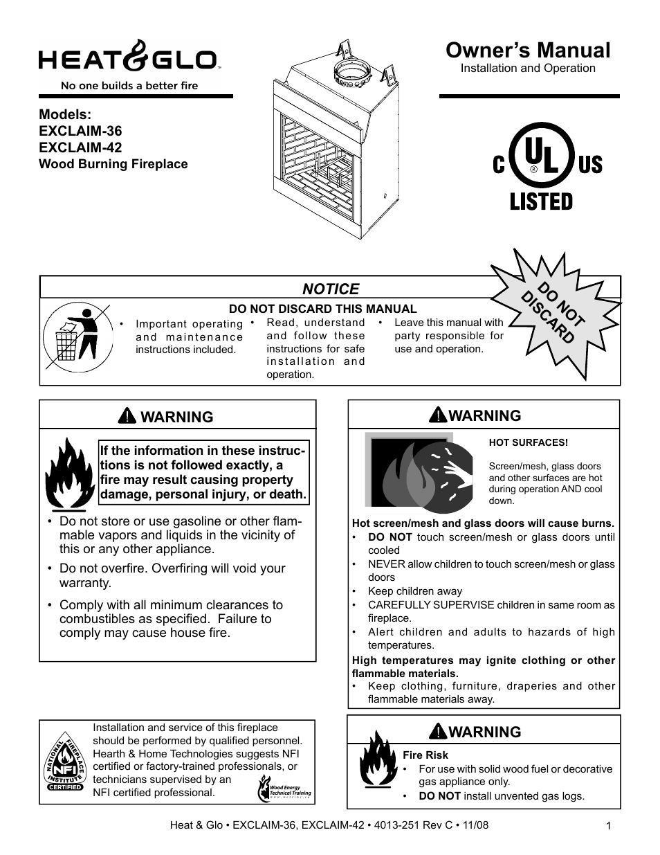 Hearth and Home Technologies EXCLAIM-36 User Manual | 56 pages