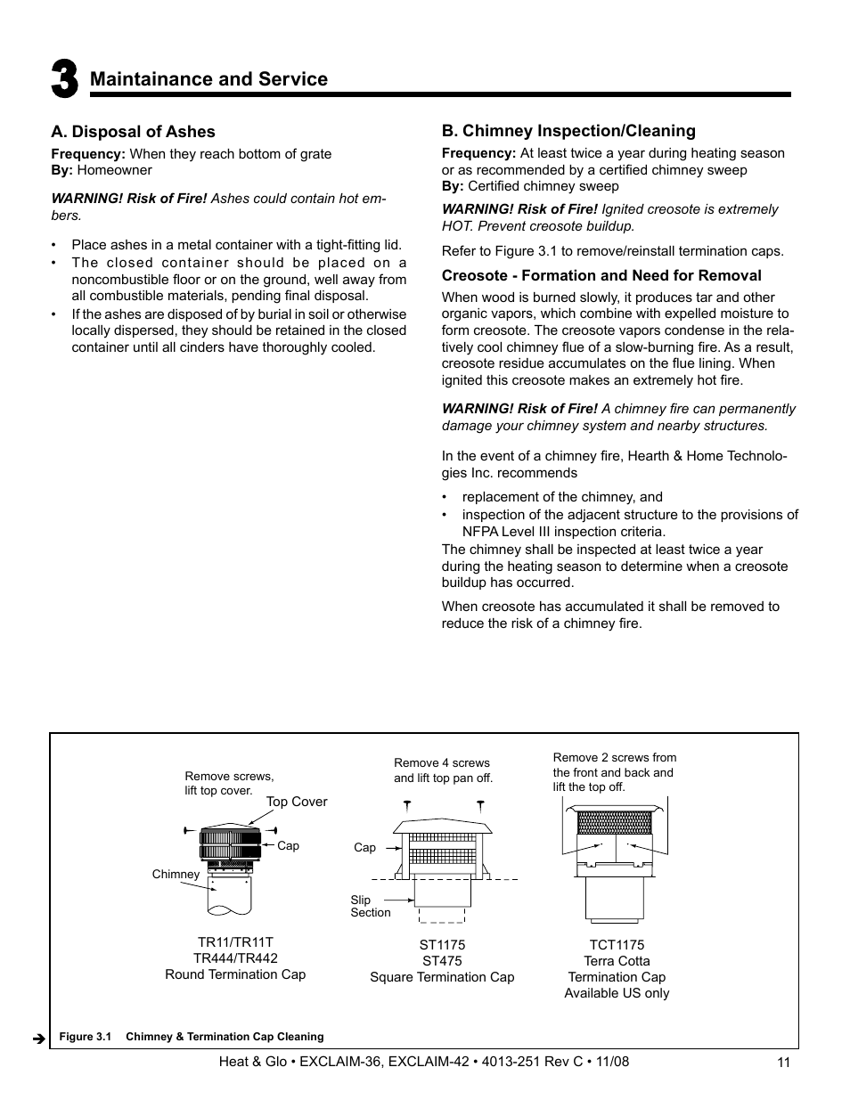 Maintainance and service | Hearth and Home Technologies EXCLAIM-36 User Manual | Page 11 / 56