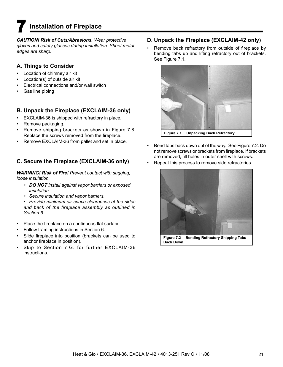 Installation of fireplace | Hearth and Home Technologies EXCLAIM-36 User Manual | Page 21 / 56