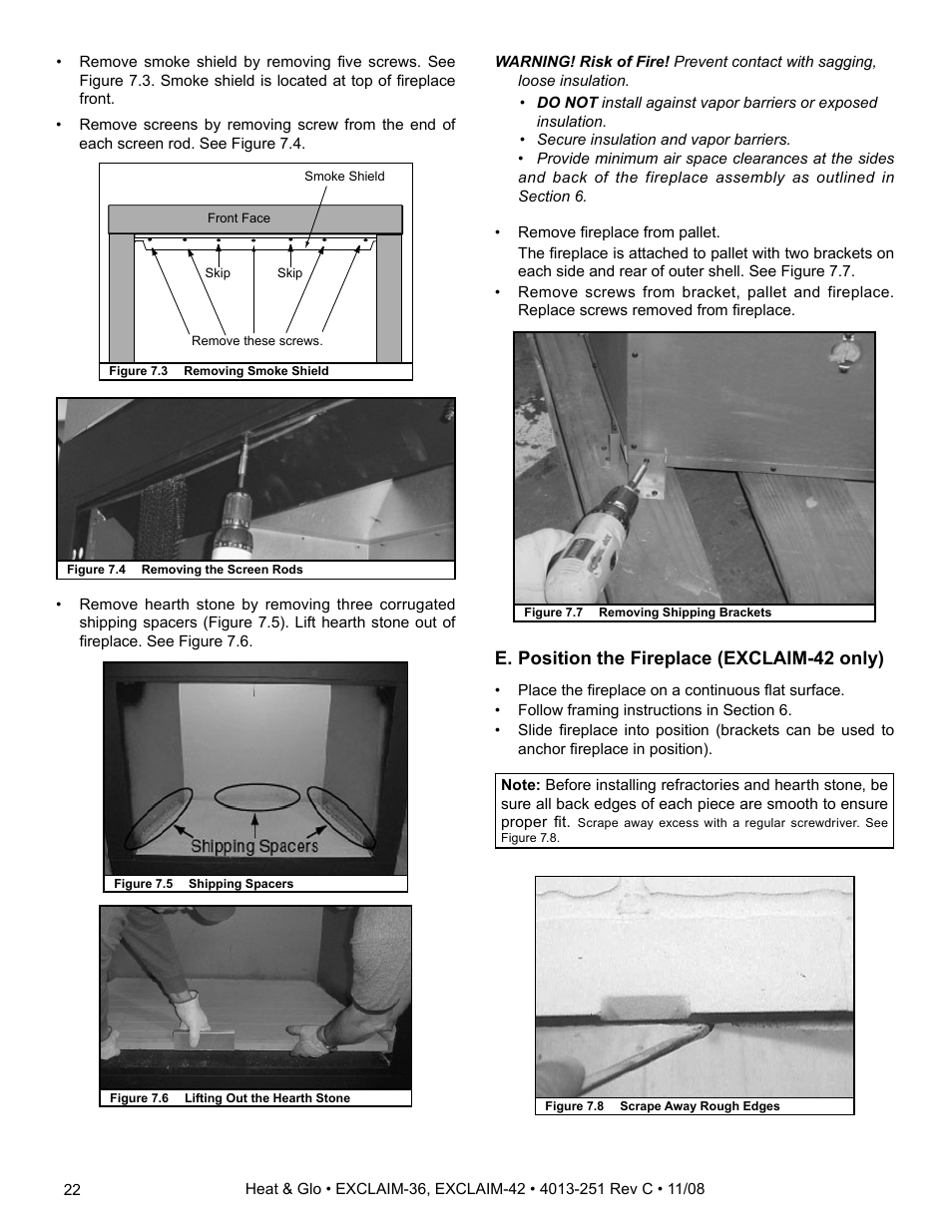 E. position the fireplace (exclaim-42 only) | Hearth and Home Technologies EXCLAIM-36 User Manual | Page 22 / 56