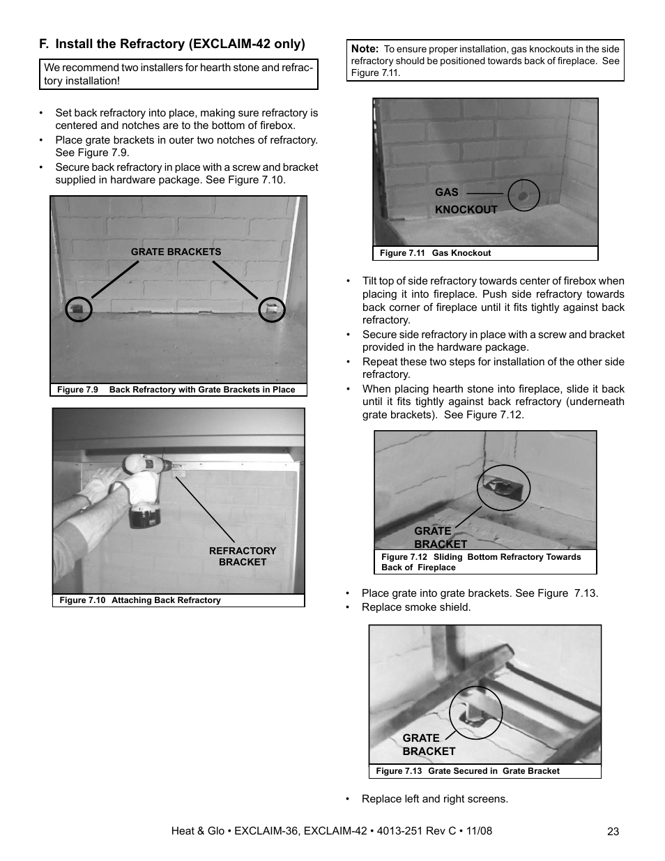 F. install the refractory (exclaim-42 only) | Hearth and Home Technologies EXCLAIM-36 User Manual | Page 23 / 56