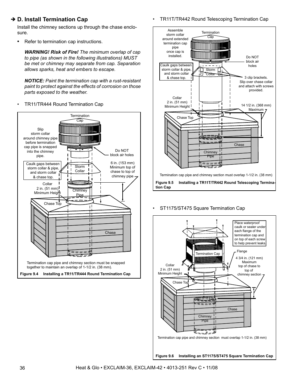 D. install termination cap | Hearth and Home Technologies EXCLAIM-36 User Manual | Page 36 / 56