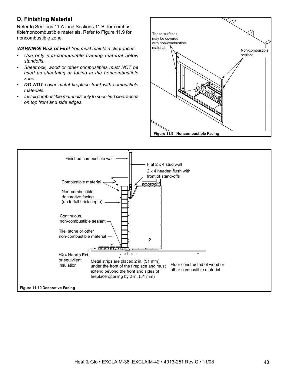 D. finishing material | Hearth and Home Technologies EXCLAIM-36 User Manual | Page 43 / 56
