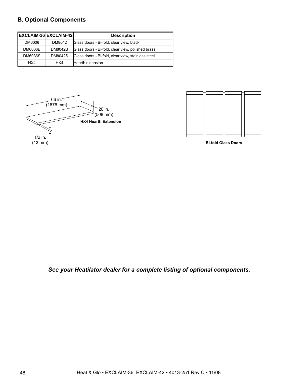 B. optional components | Hearth and Home Technologies EXCLAIM-36 User Manual | Page 48 / 56