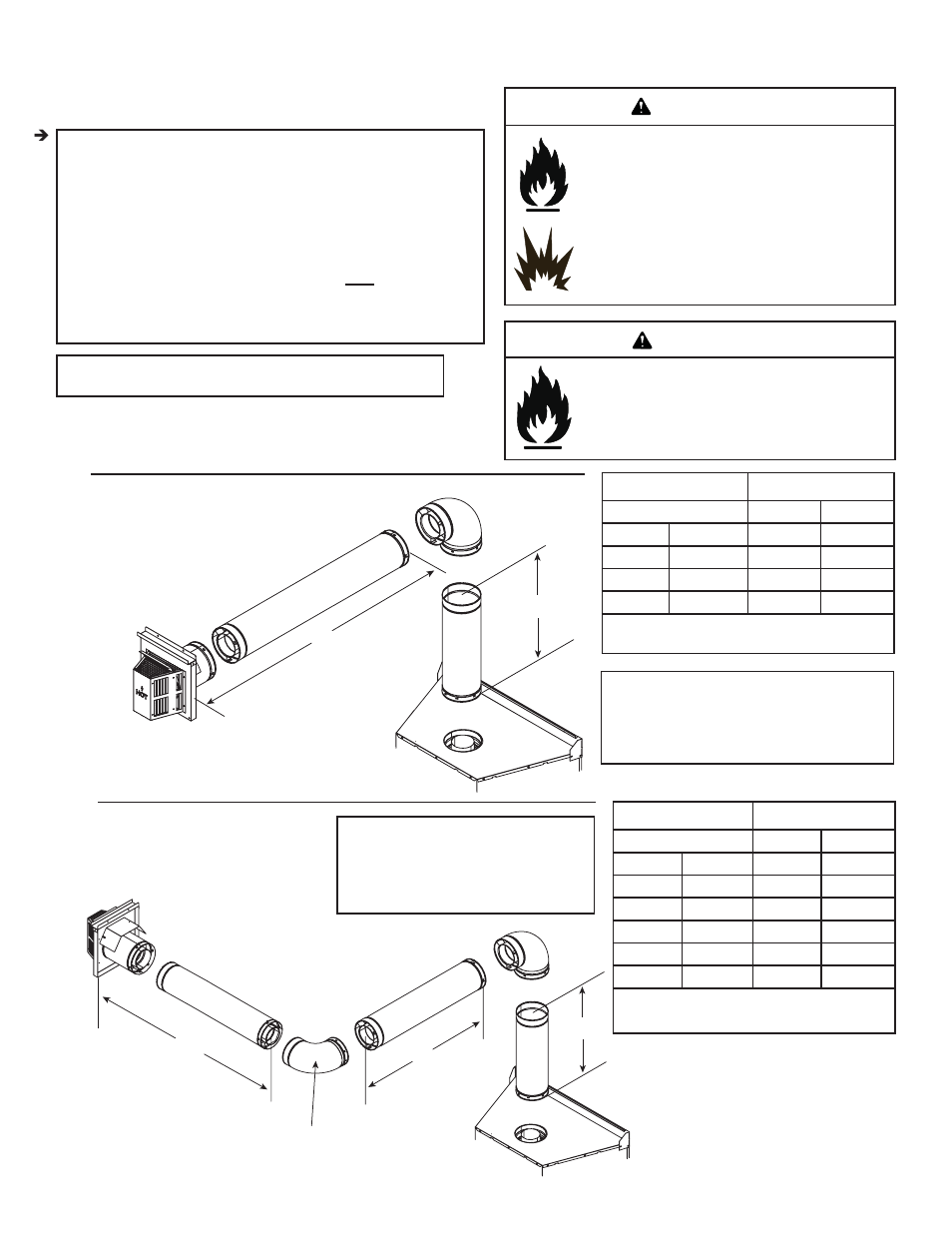 Warning, Top vent - horizontal termination, E. vent diagrams | Hearth and Home Technologies 6000GL-IPILP-S User Manual | Page 24 / 70