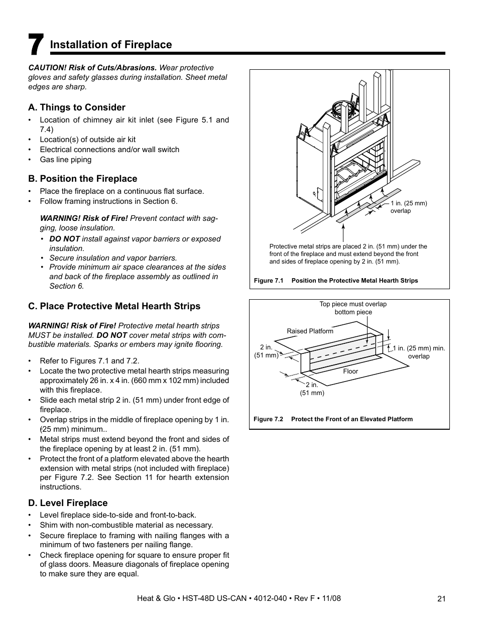 Installation of fireplace | Hearth and Home Technologies HST-48D User Manual | Page 21 / 48