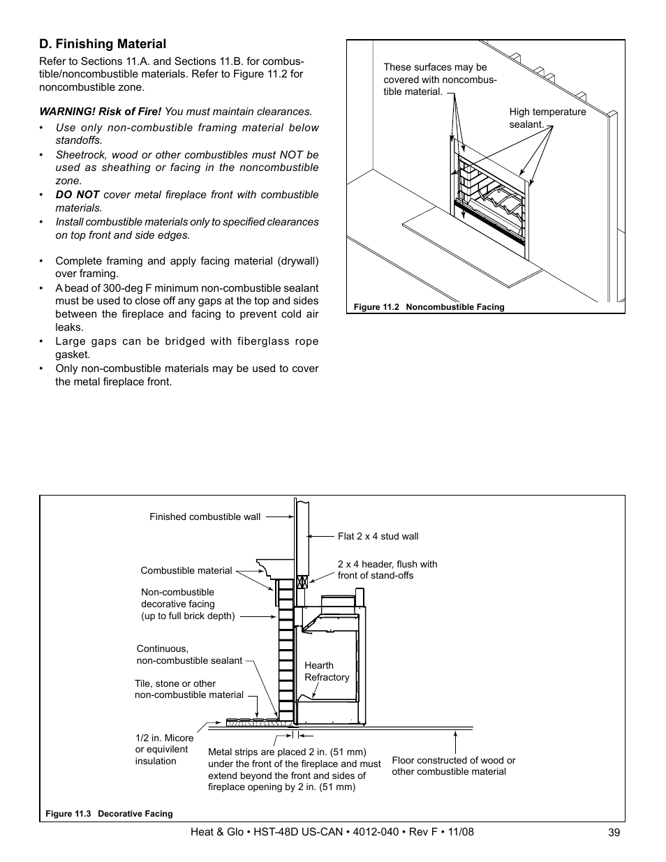D. finishing material | Hearth and Home Technologies HST-48D User Manual | Page 39 / 48