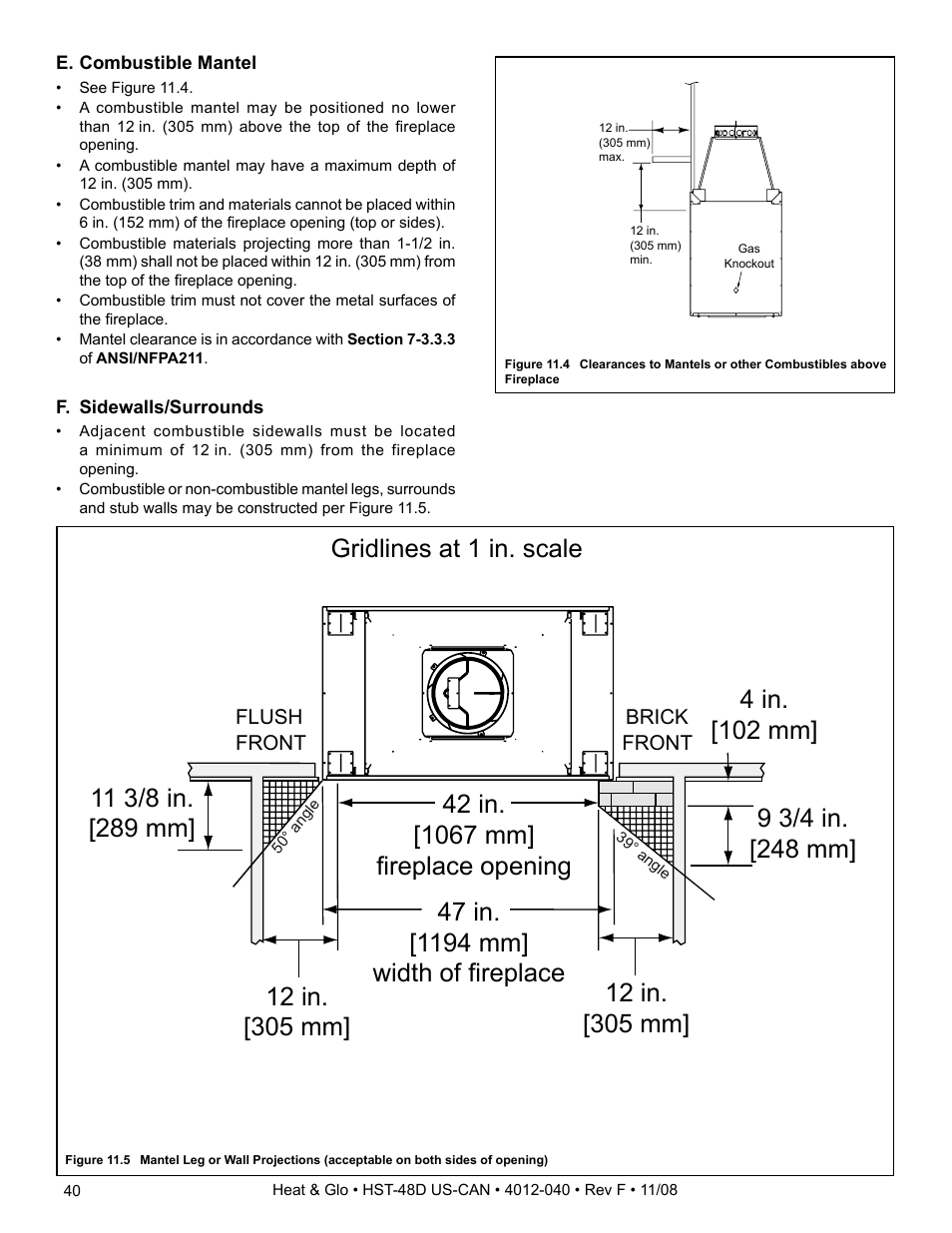 4 in. [102 mm, Gridlines at 1 in. scale | Hearth and Home Technologies HST-48D User Manual | Page 40 / 48