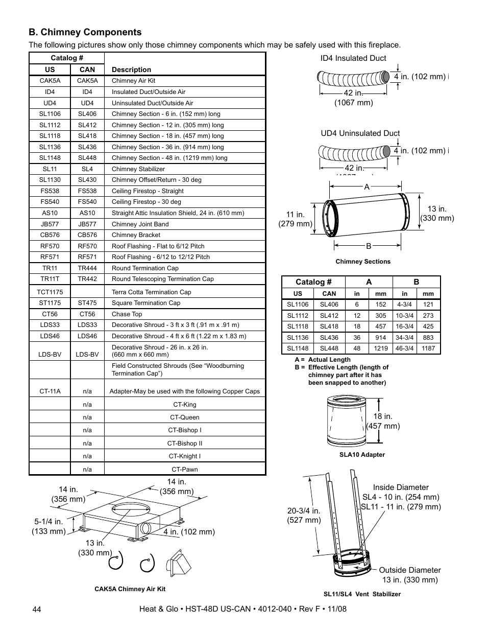 B. chimney components | Hearth and Home Technologies HST-48D User Manual | Page 44 / 48
