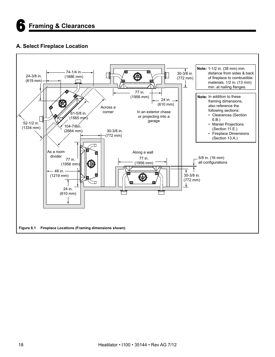 Framing & clearances, A. select fireplace location | Hearth and Home Technologies I100 User Manual | Page 18 / 52