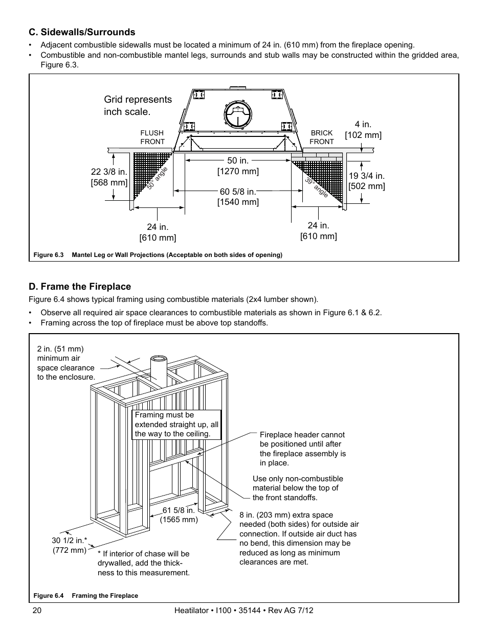 Grid represents inch scale | Hearth and Home Technologies I100 User Manual | Page 20 / 52