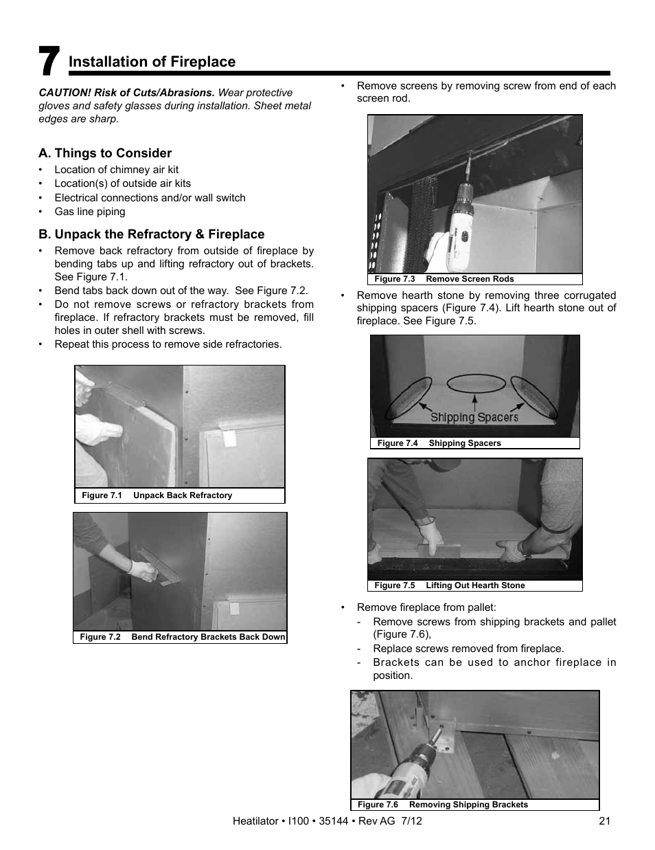 Installation of fireplace | Hearth and Home Technologies I100 User Manual | Page 21 / 52