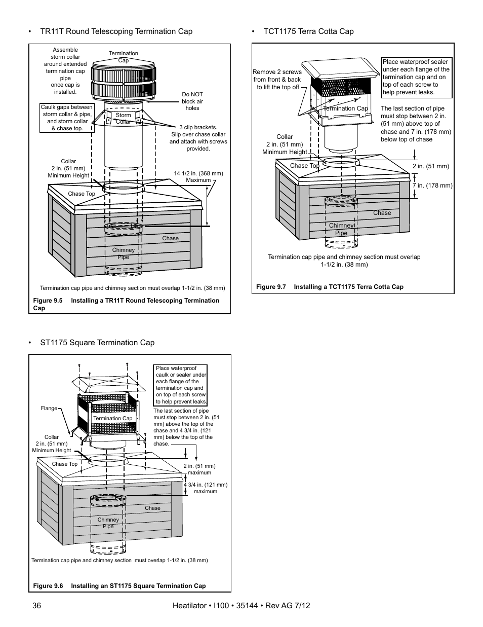 Tct1175 terra cotta cap | Hearth and Home Technologies I100 User Manual | Page 36 / 52