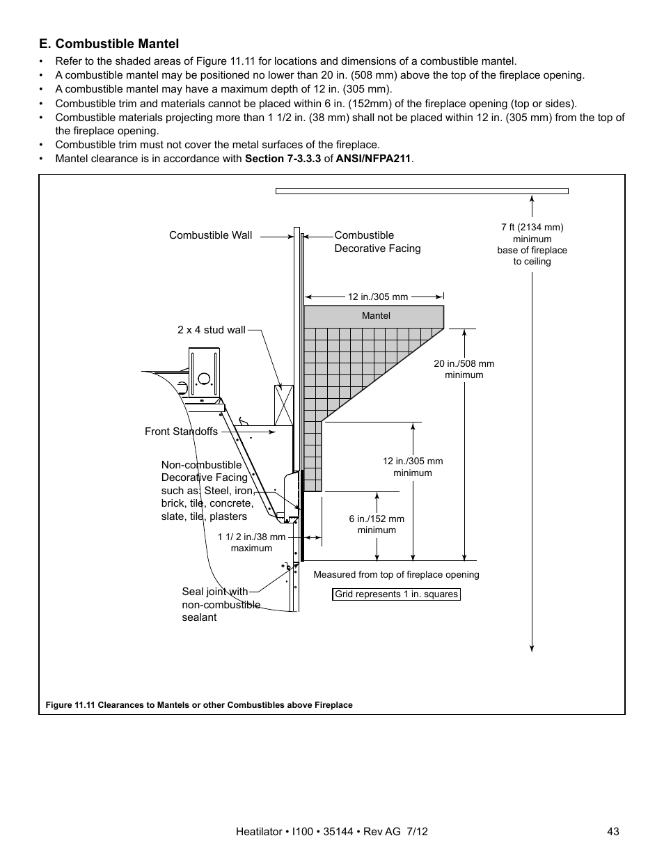 E. combustible mantel | Hearth and Home Technologies I100 User Manual | Page 43 / 52