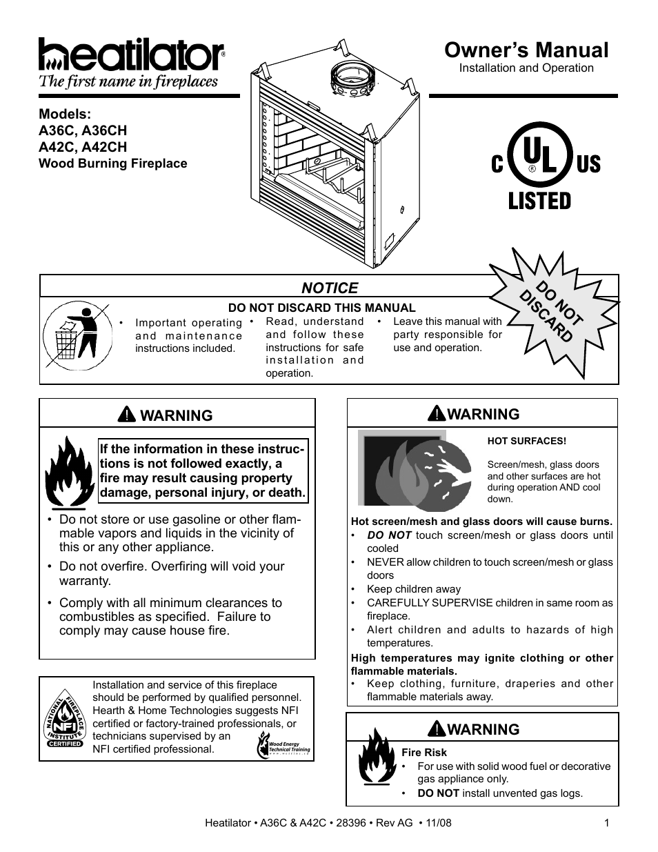 Hearth and Home Technologies A42C User Manual | 48 pages