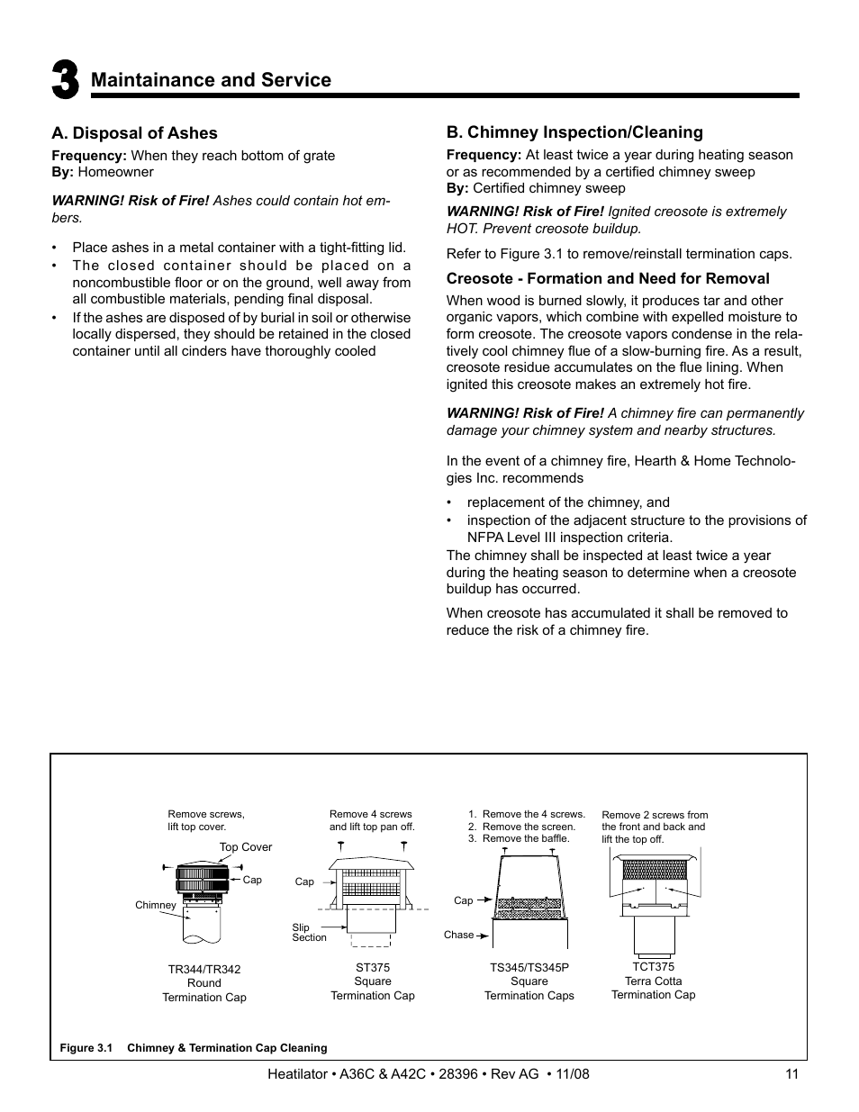 Maintainance and service | Hearth and Home Technologies A42C User Manual | Page 11 / 48