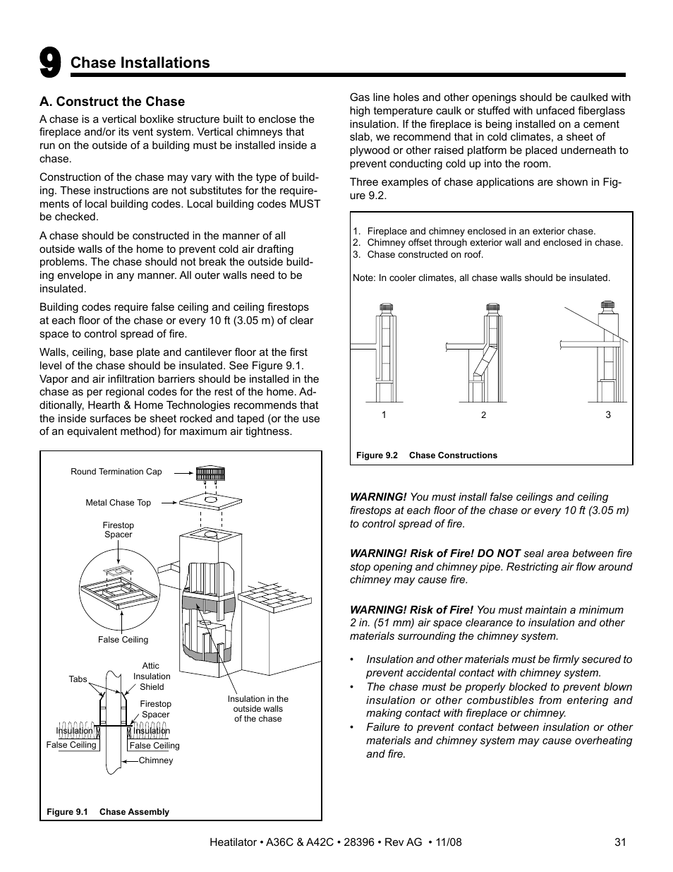 Chase installations | Hearth and Home Technologies A42C User Manual | Page 31 / 48