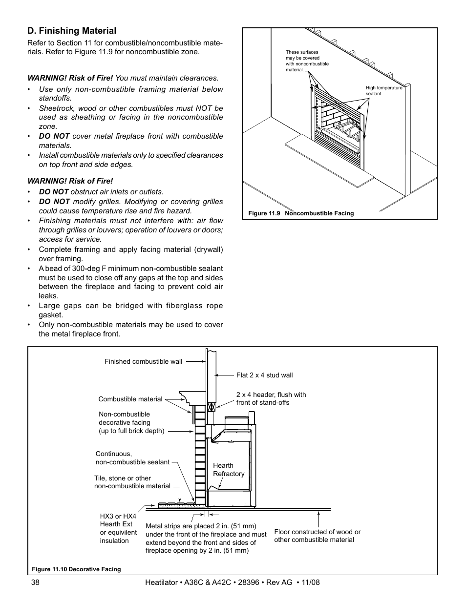 D. finishing material | Hearth and Home Technologies A42C User Manual | Page 38 / 48