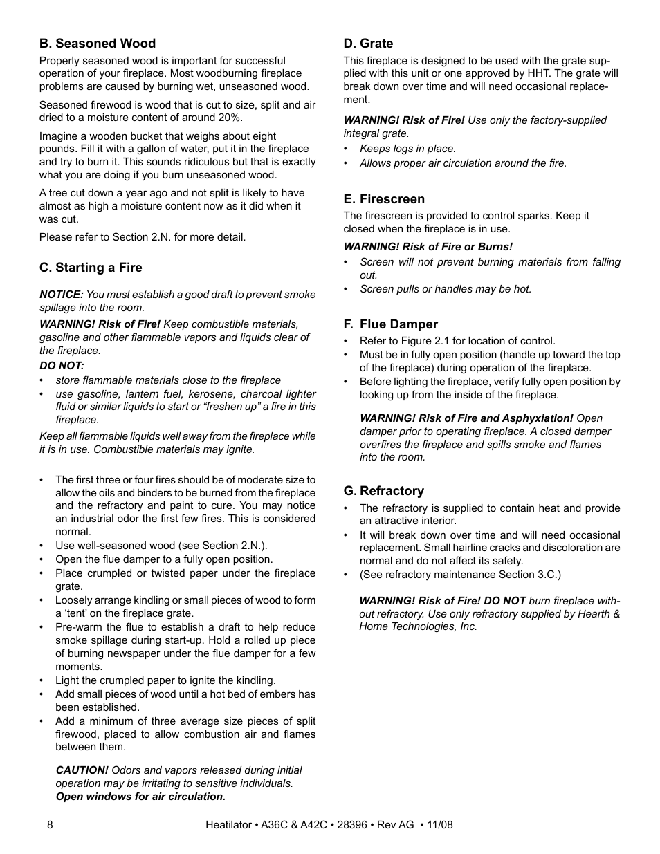 Hearth and Home Technologies A42C User Manual | Page 8 / 48