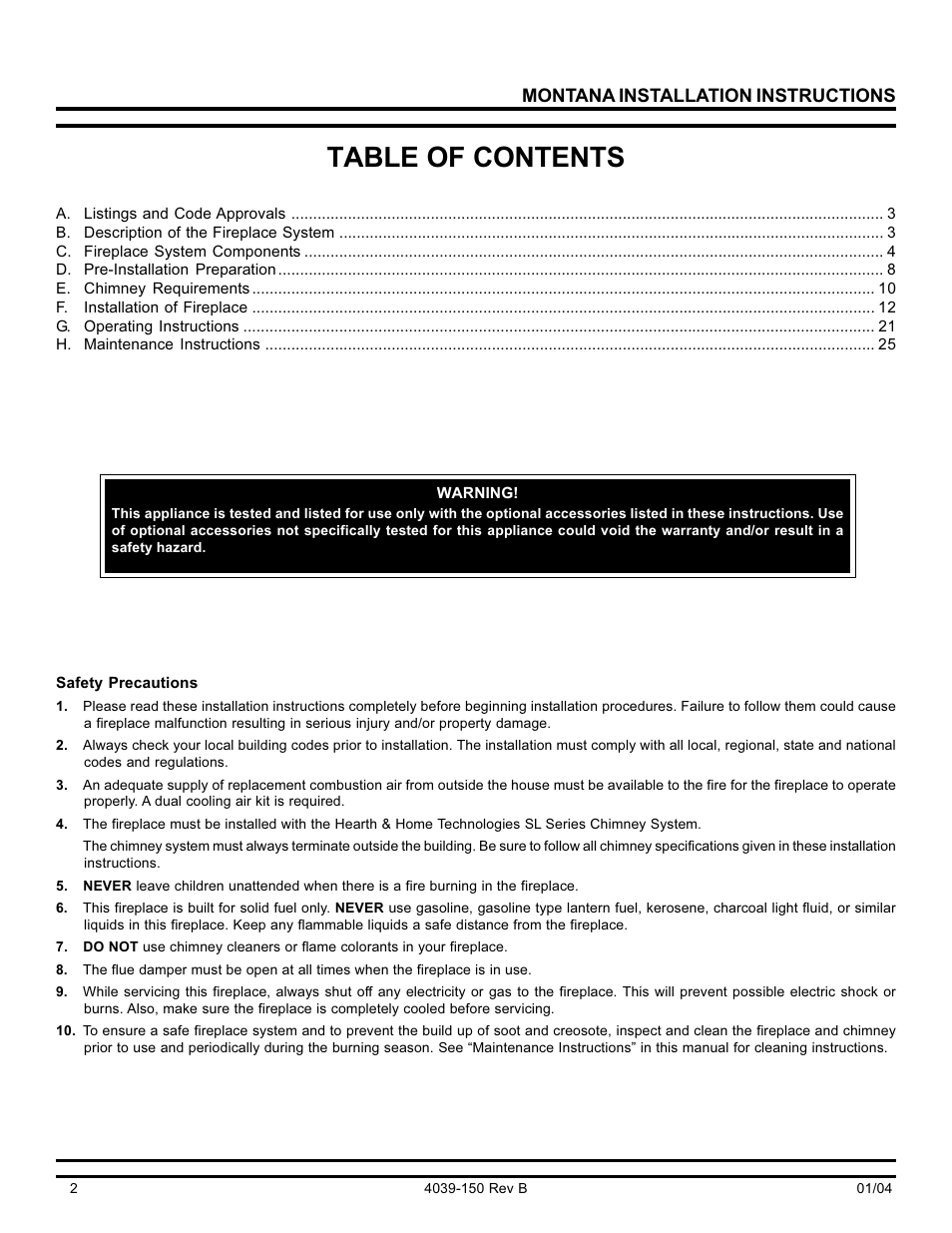 Hearth and Home Technologies Montana-36 User Manual | Page 2 / 28