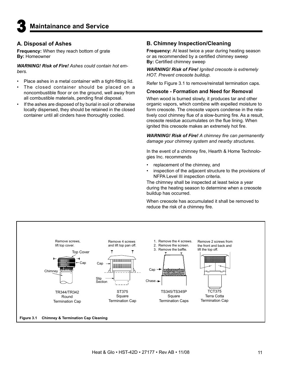 Maintainance and service | Hearth and Home Technologies Wood Burning Fireplace HST-42D User Manual | Page 11 / 48