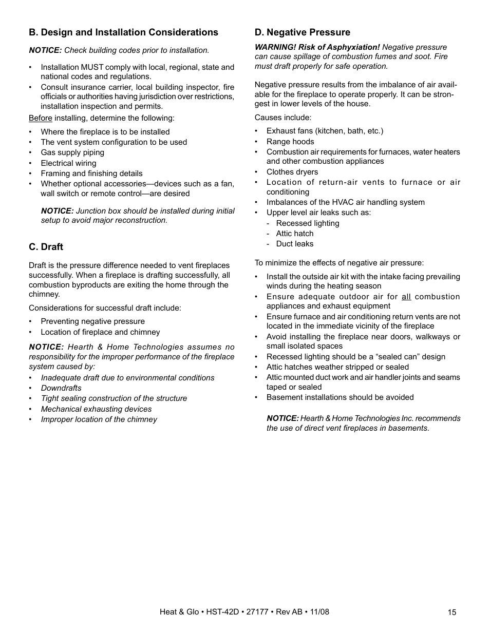 Hearth and Home Technologies Wood Burning Fireplace HST-42D User Manual | Page 15 / 48