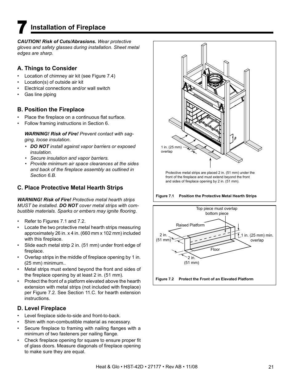 Installation of fireplace | Hearth and Home Technologies Wood Burning Fireplace HST-42D User Manual | Page 21 / 48