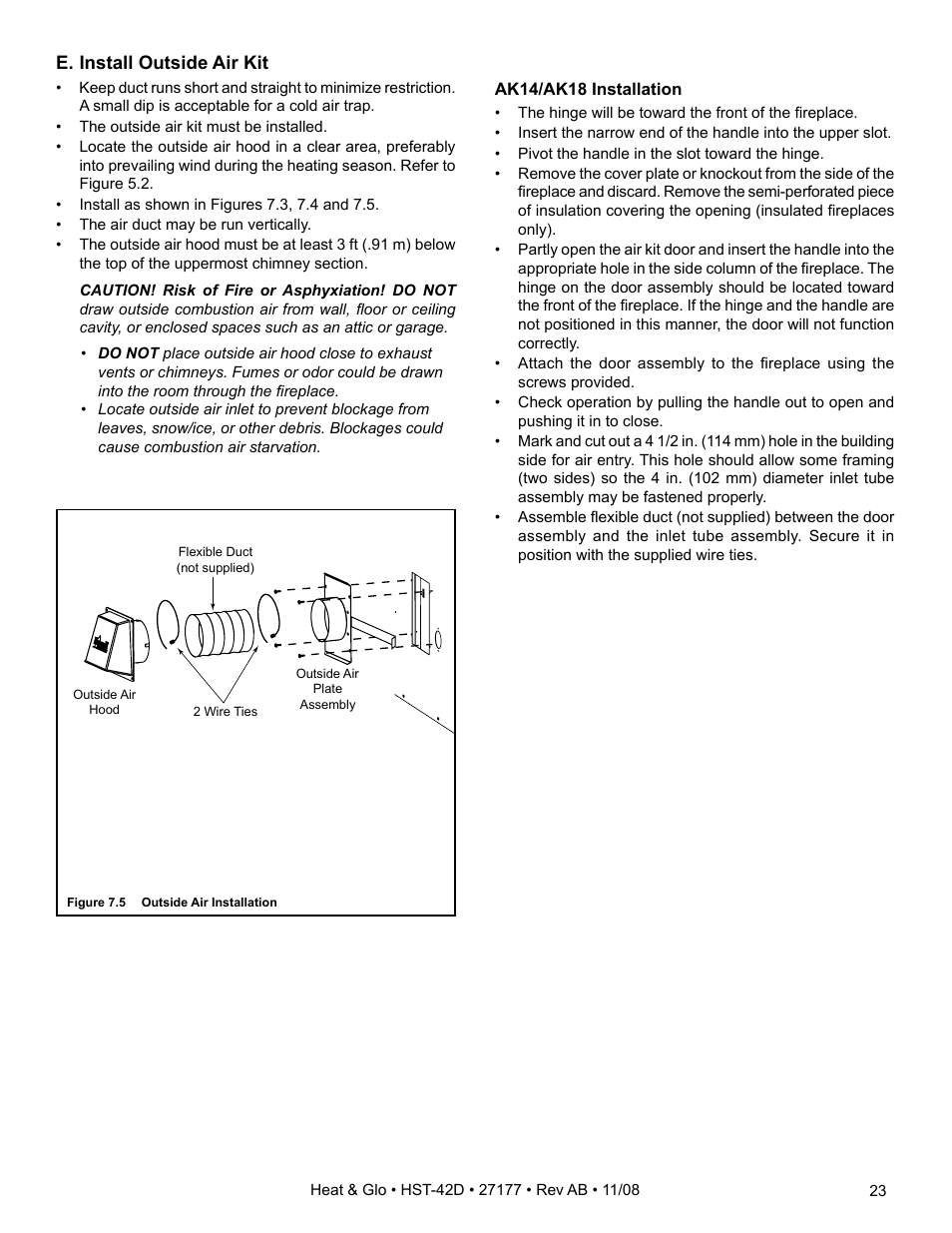 E. install outside air kit | Hearth and Home Technologies Wood Burning Fireplace HST-42D User Manual | Page 23 / 48