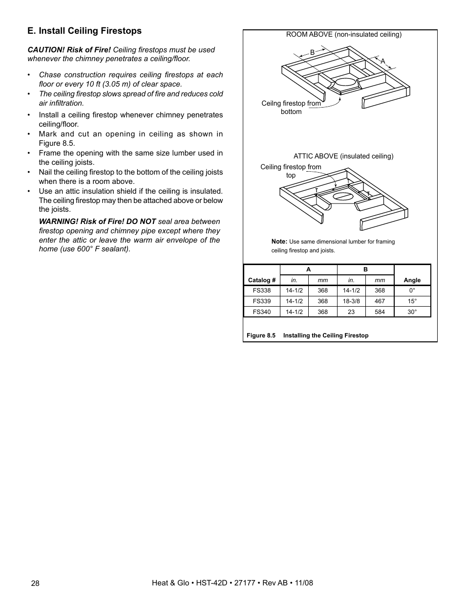 E. install ceiling firestops | Hearth and Home Technologies Wood Burning Fireplace HST-42D User Manual | Page 28 / 48