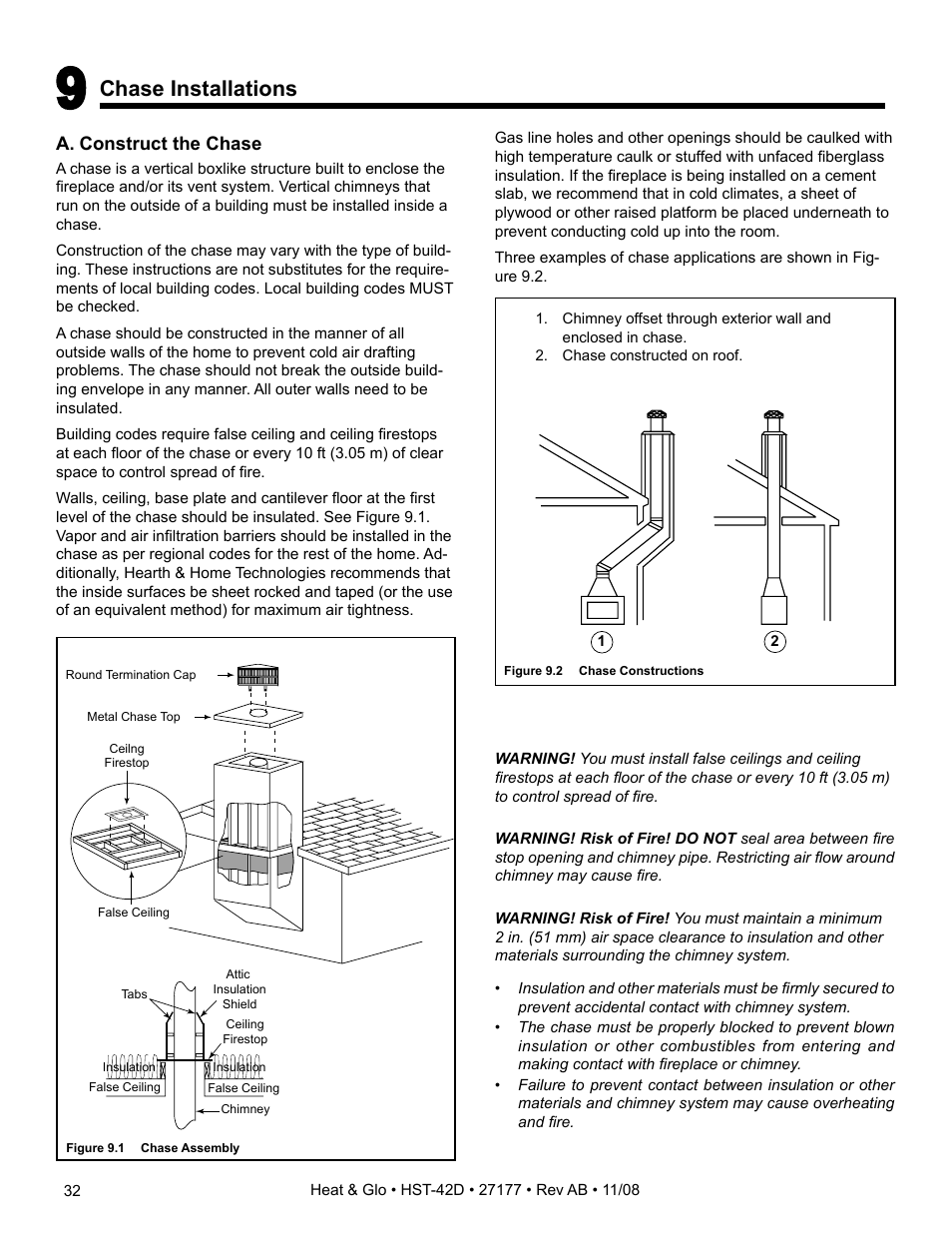 Chase installations | Hearth and Home Technologies Wood Burning Fireplace HST-42D User Manual | Page 32 / 48