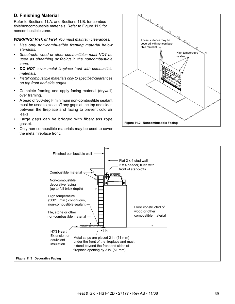 D. finishing material | Hearth and Home Technologies Wood Burning Fireplace HST-42D User Manual | Page 39 / 48