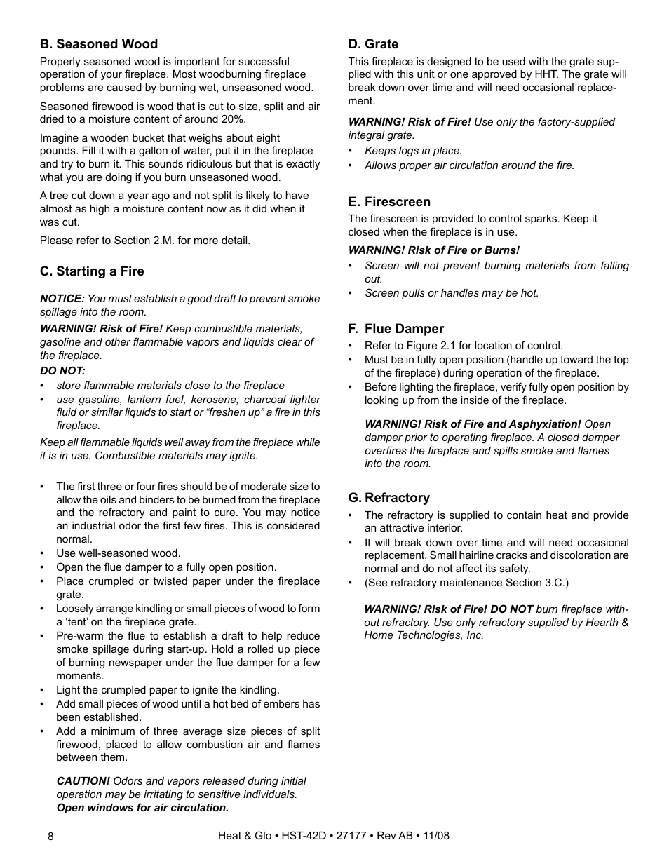 Hearth and Home Technologies Wood Burning Fireplace HST-42D User Manual | Page 8 / 48