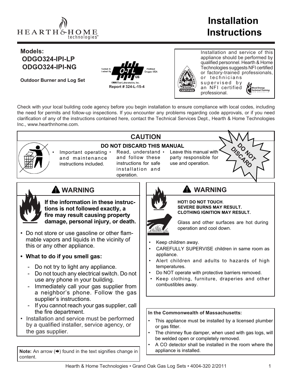 Hearth and Home Technologies ODGO324-IPI-NG User Manual | 16 pages