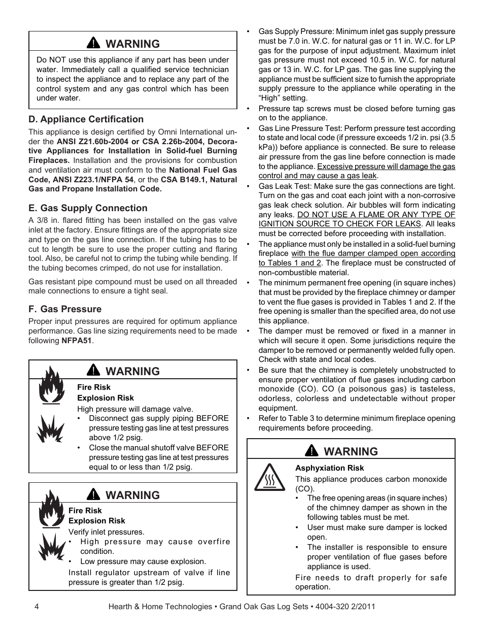 Warning | Hearth and Home Technologies ODGO324-IPI-NG User Manual | Page 4 / 16