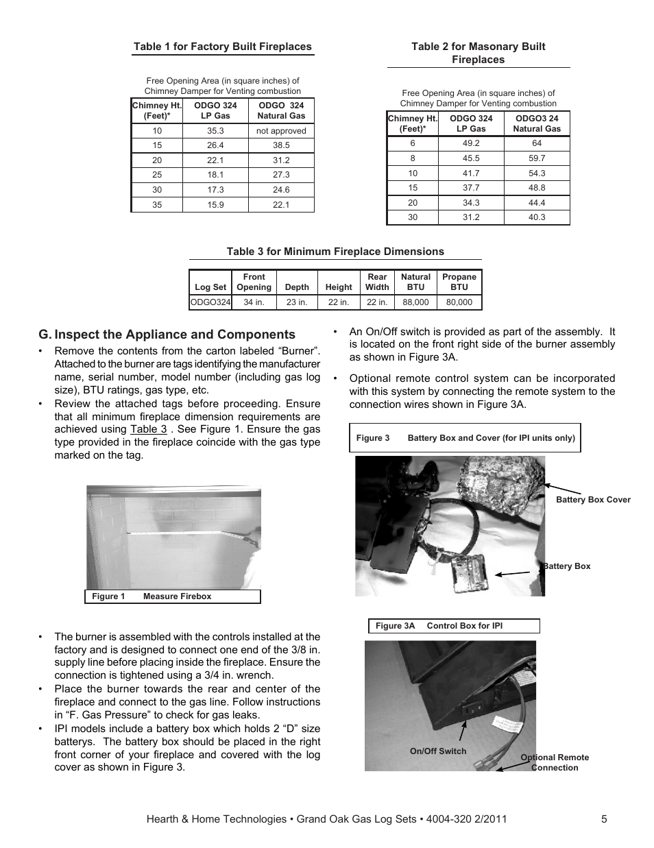 G. inspect the appliance and components | Hearth and Home Technologies ODGO324-IPI-NG User Manual | Page 5 / 16
