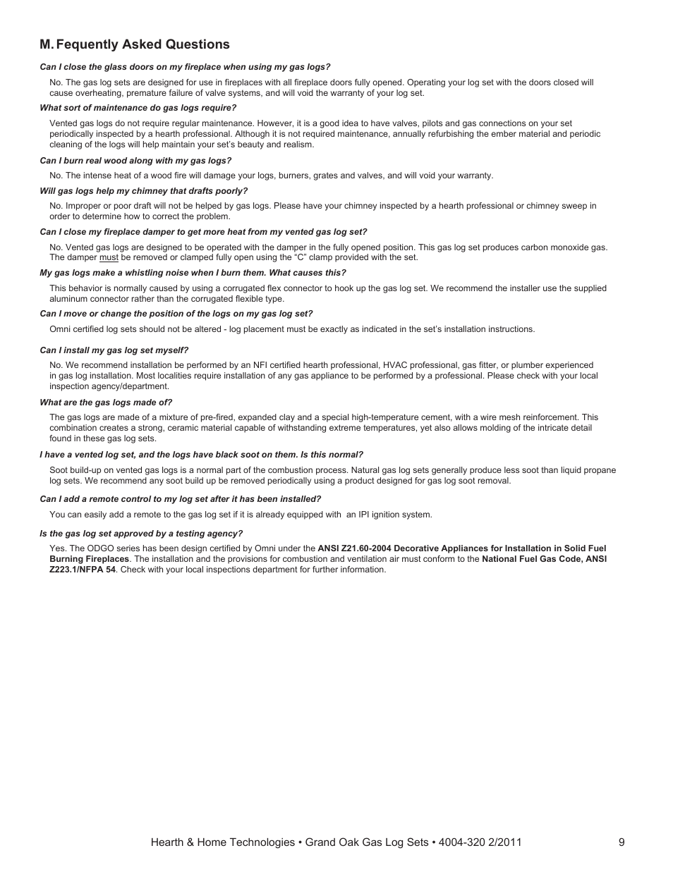 M. fequently asked questions | Hearth and Home Technologies ODGO324-IPI-NG User Manual | Page 9 / 16