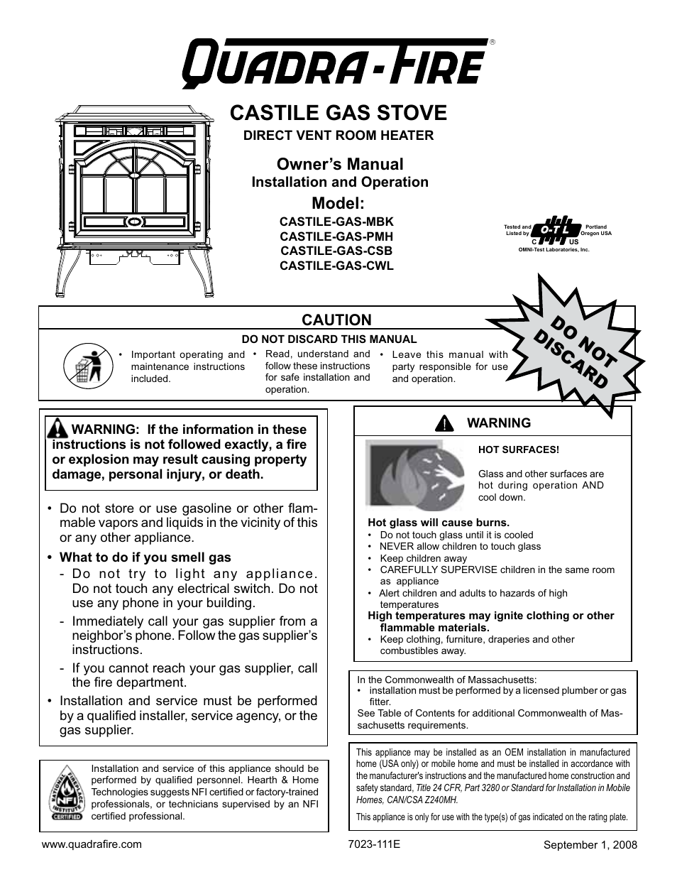 Hearth and Home Technologies CASTILE-GAS-MBK User Manual | 56 pages