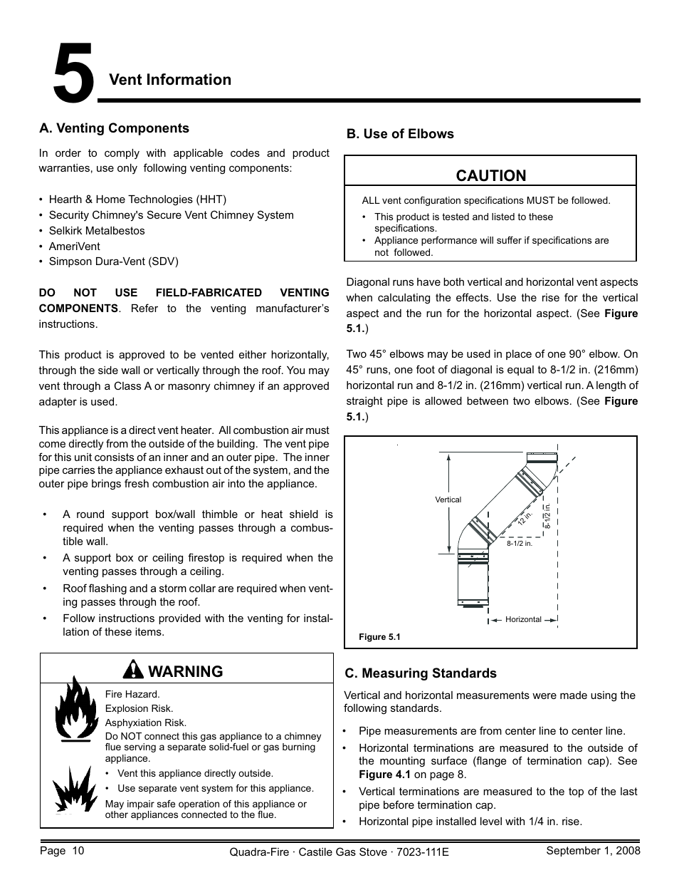 Vent information, Warning, Caution | Hearth and Home Technologies CASTILE-GAS-MBK User Manual | Page 10 / 56