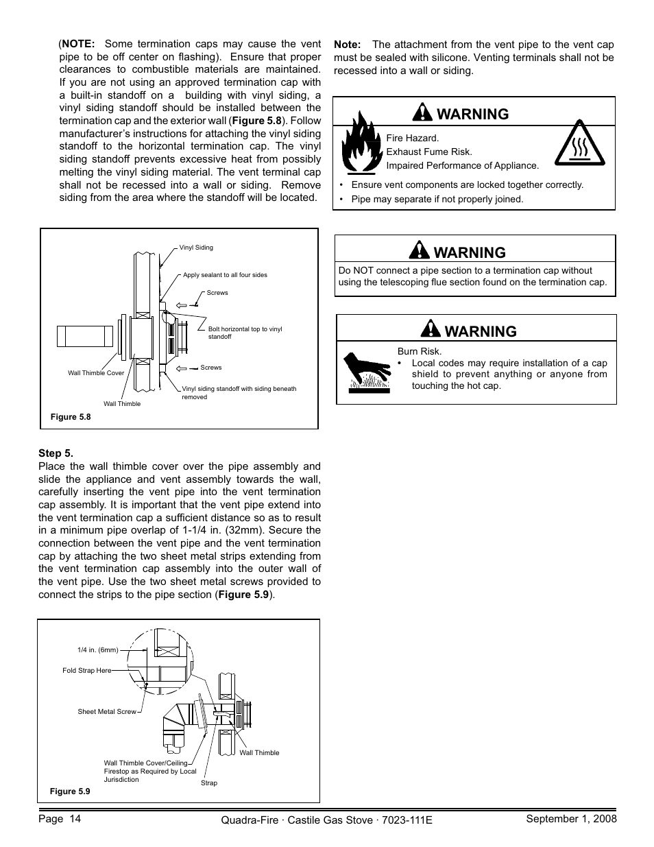 Warning | Hearth and Home Technologies CASTILE-GAS-MBK User Manual | Page 14 / 56