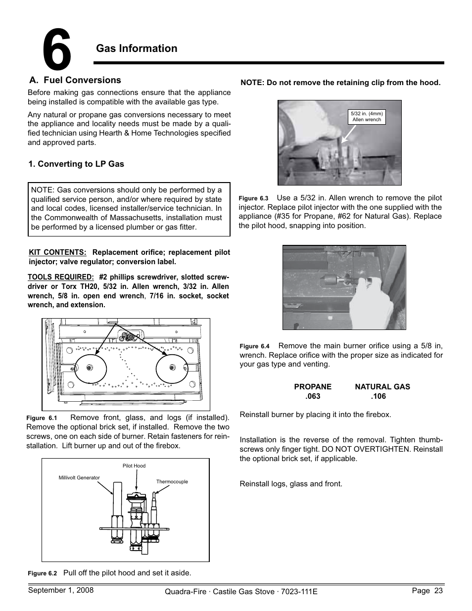 Gas information | Hearth and Home Technologies CASTILE-GAS-MBK User Manual | Page 23 / 56