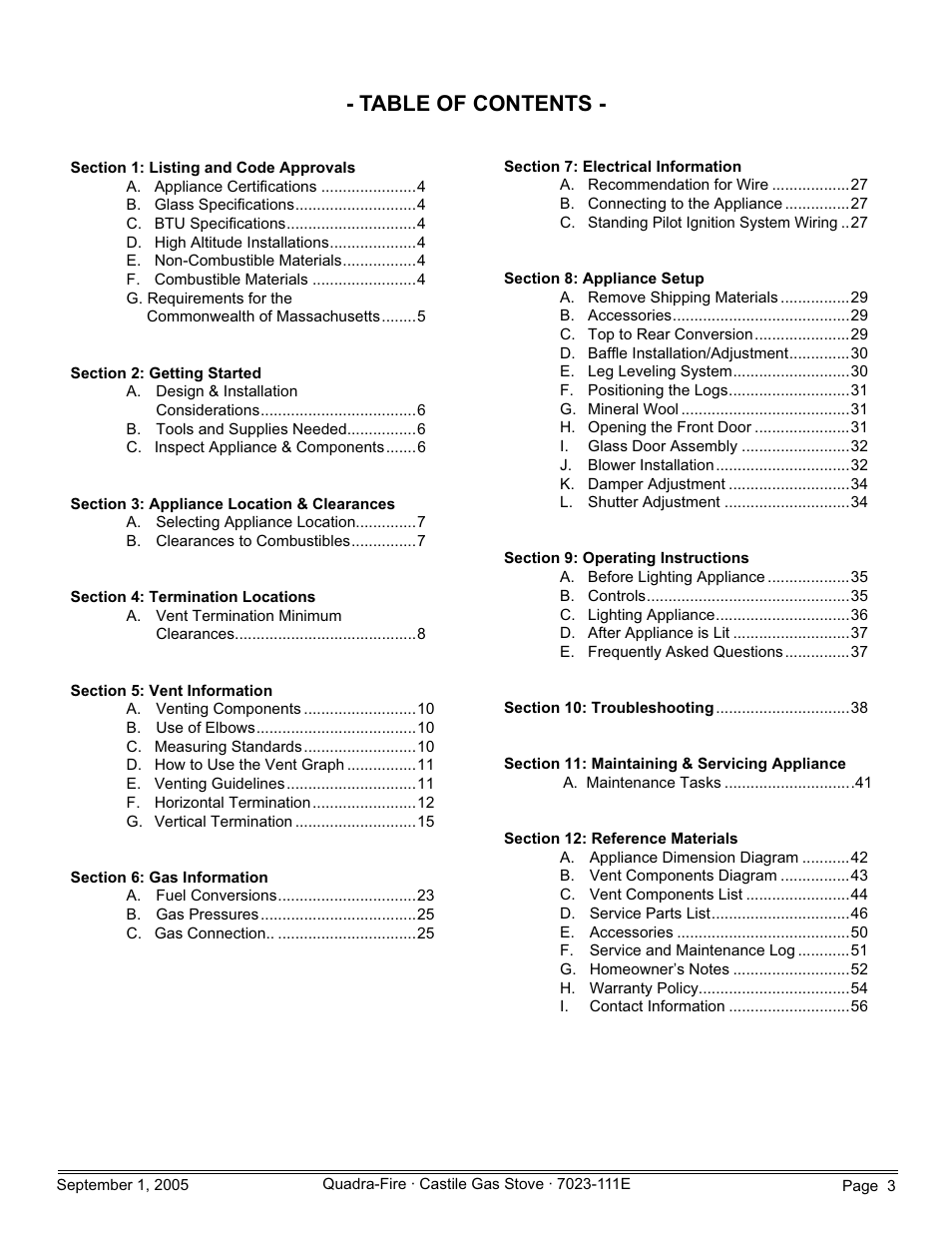 Hearth and Home Technologies CASTILE-GAS-MBK User Manual | Page 3 / 56