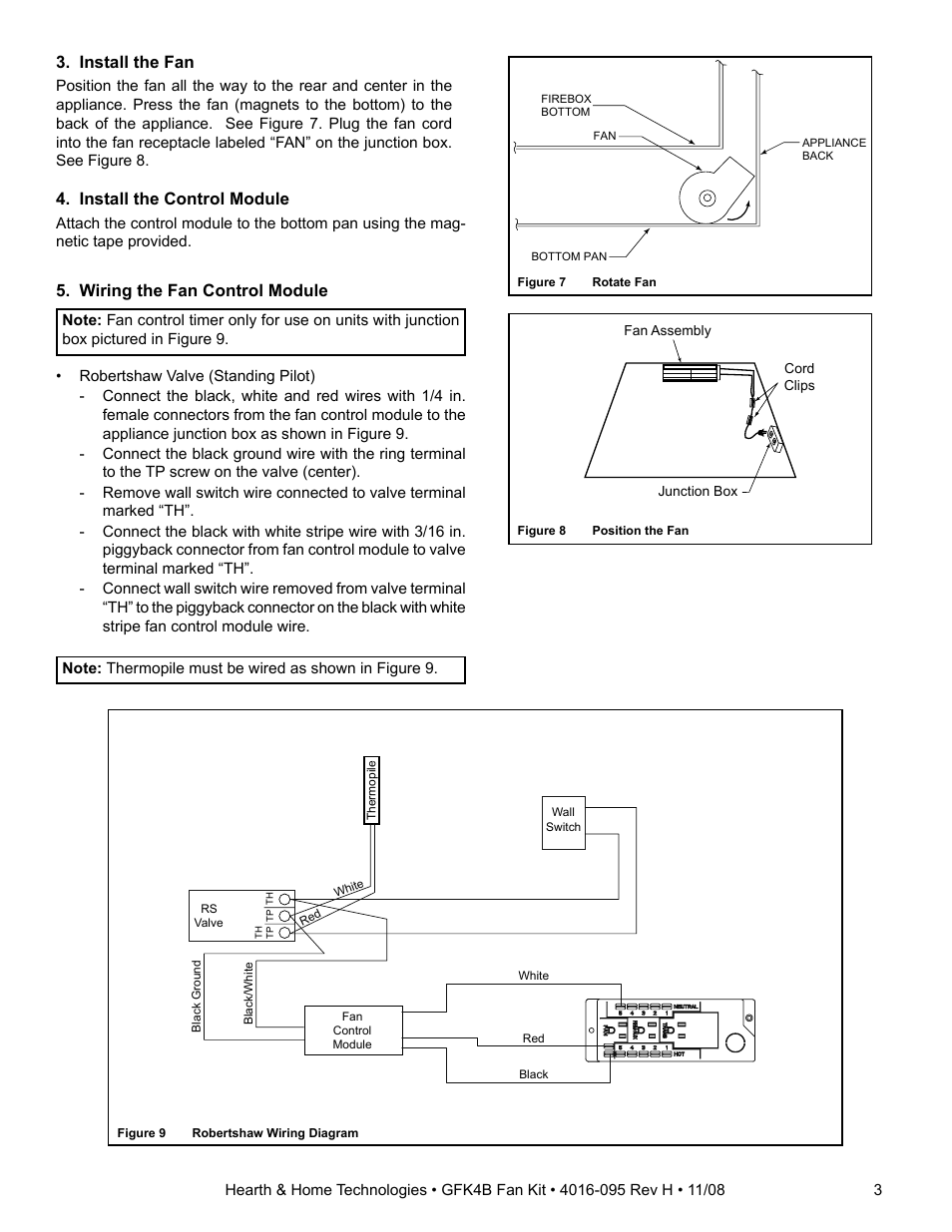Install the fan, Wiring the fan control module, Install the control module | Hearth and Home Technologies GFK4B User Manual | Page 3 / 4