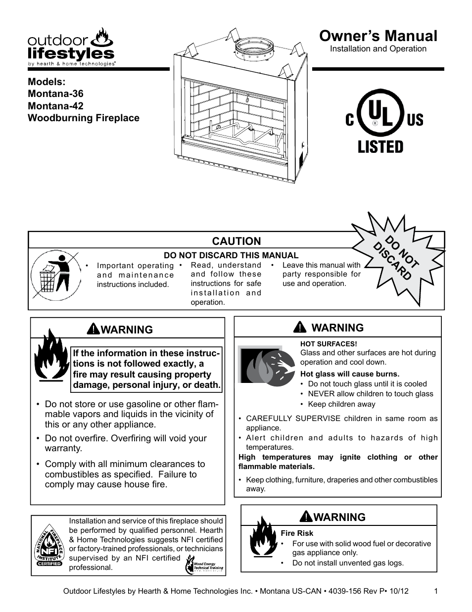Hearth and Home Technologies MONTANA 42  EN User Manual | 44 pages