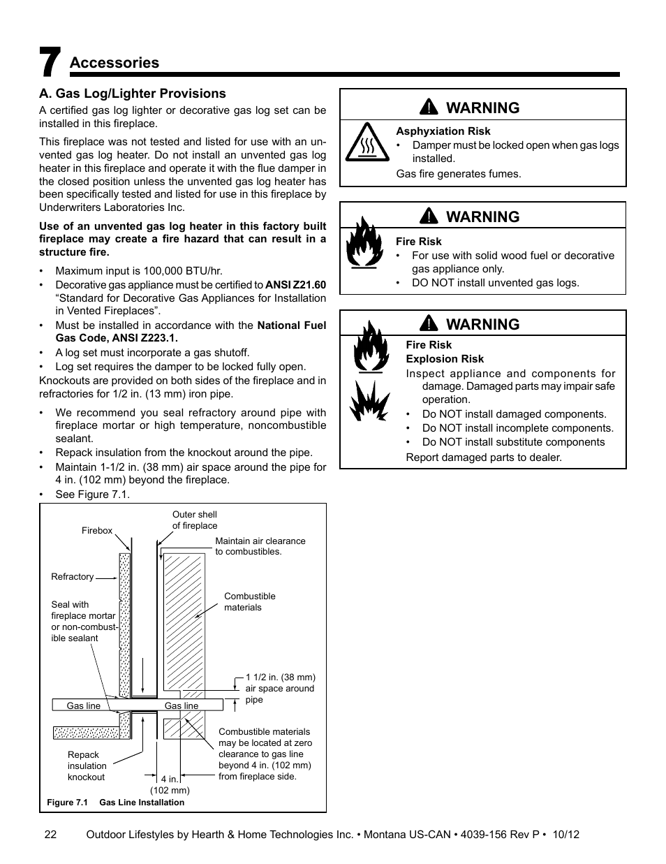 Accessories, Warning | Hearth and Home Technologies MONTANA 42  EN User Manual | Page 22 / 44