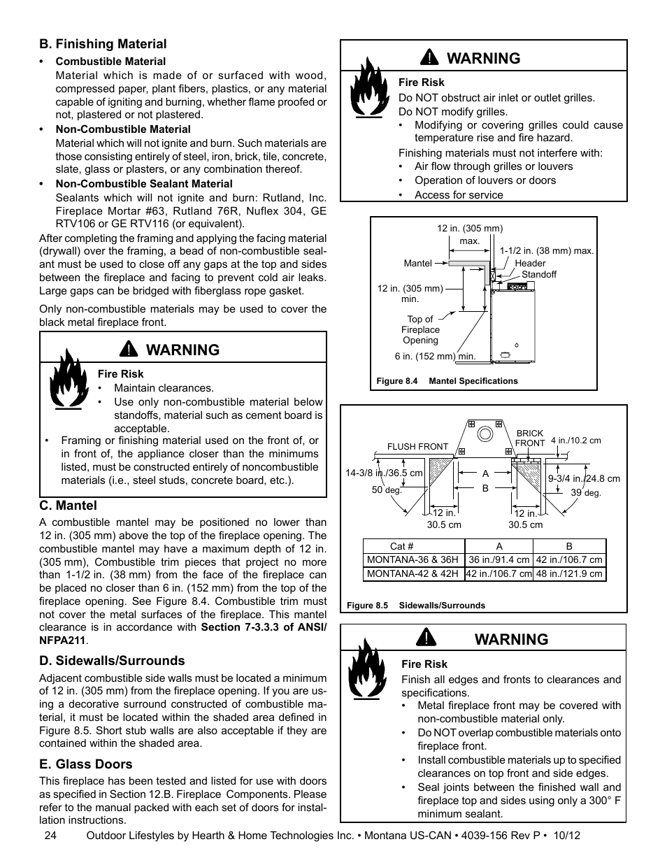 Warning | Hearth and Home Technologies MONTANA 42  EN User Manual | Page 24 / 44